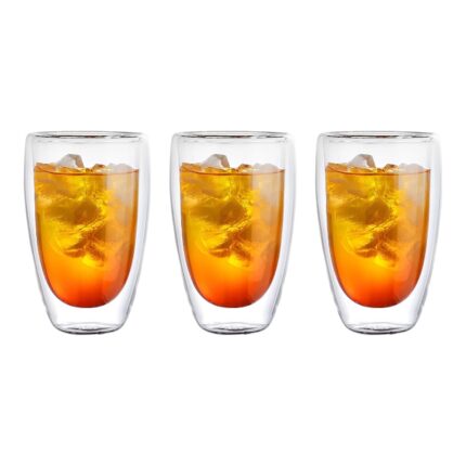 Set de 3 Vasos de Vidrio Doble Pared – 450 ml de Resistencia y Estilo