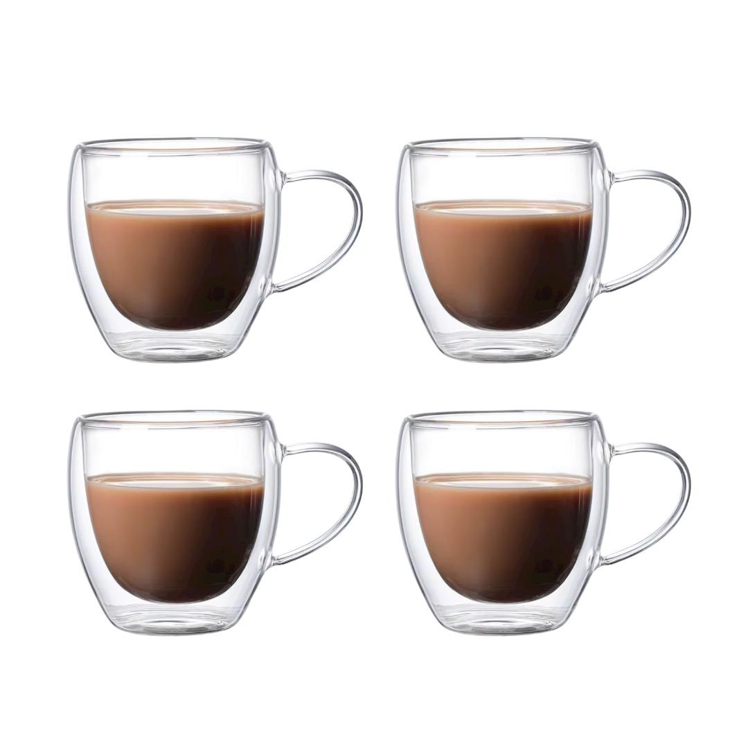 Set-tazas4pzs-150ml-1 Set de 4tzs de Vidrio Doble Fondo de Borosilicato – 150 ml - Imagen 1